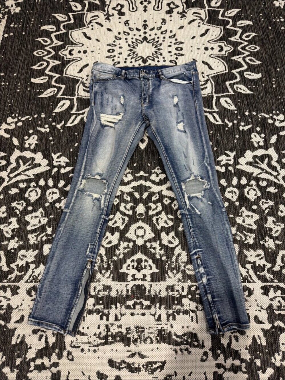 MNML Jeans Distressed Straight Zip Ankle Button Fly Denim Men’s 36x32